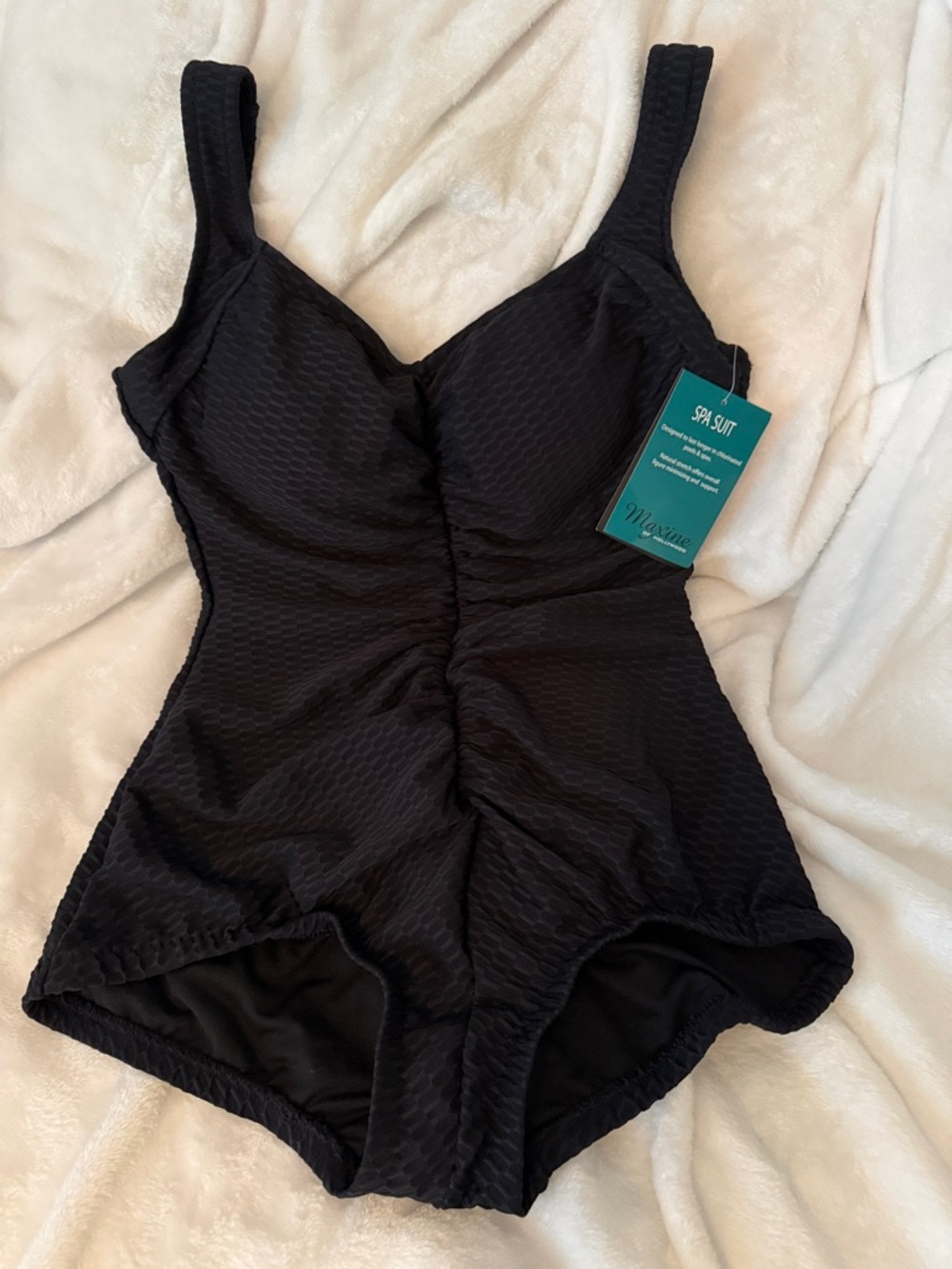 NWT SZ 12 Maxine of Hollywood Black Textured One-Piece Swimsuit